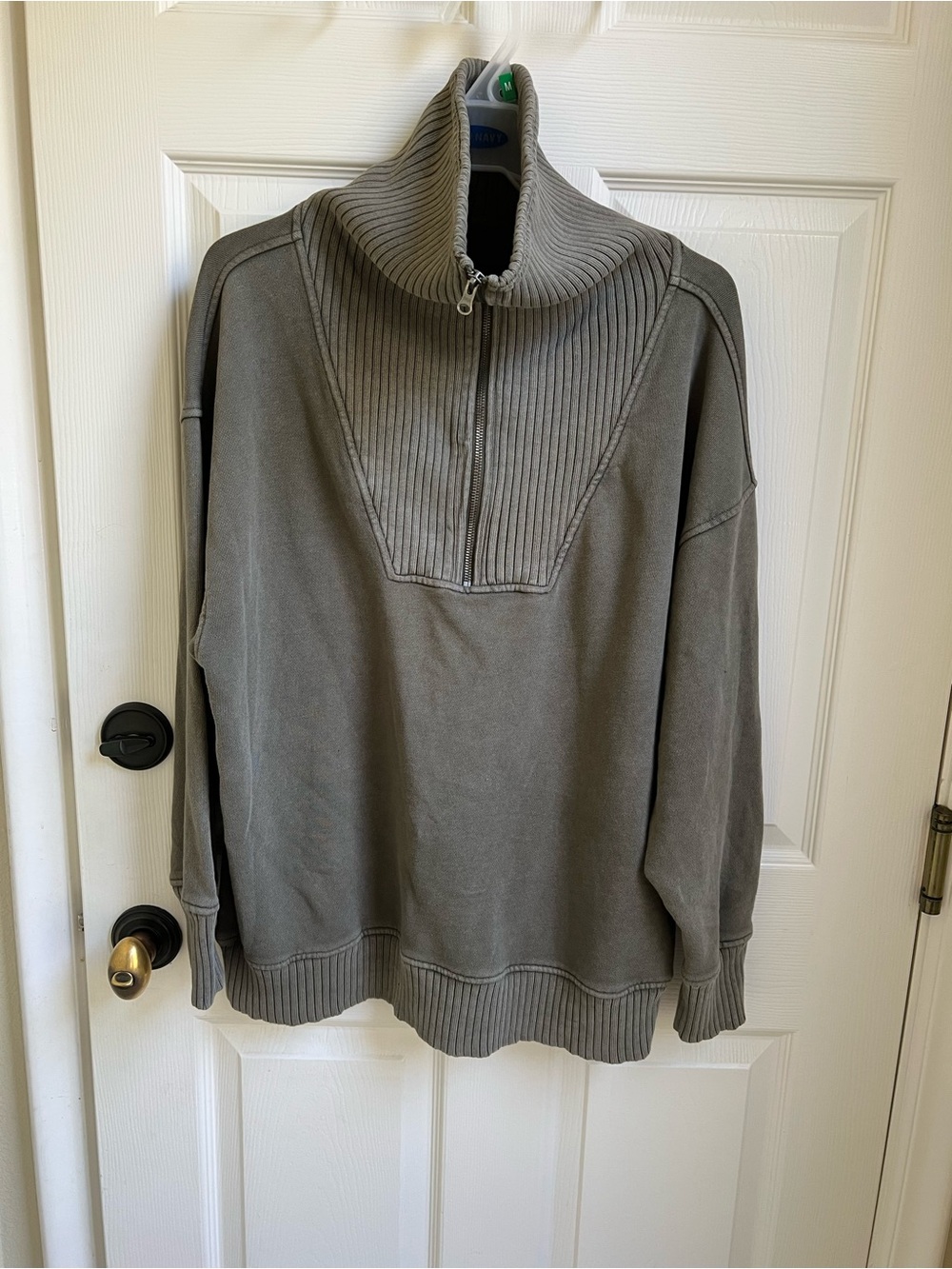 Aerie Half-Zip Sweatshirt in Olive Green - Picture 2 of 8